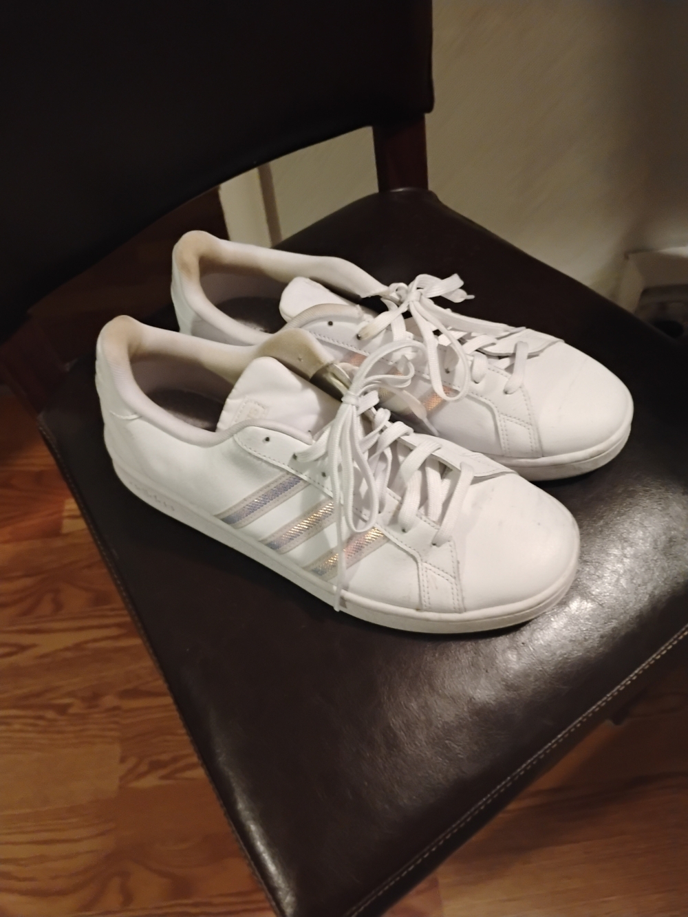 adidas White Women's Sneakers with Iridescent Three Stripes